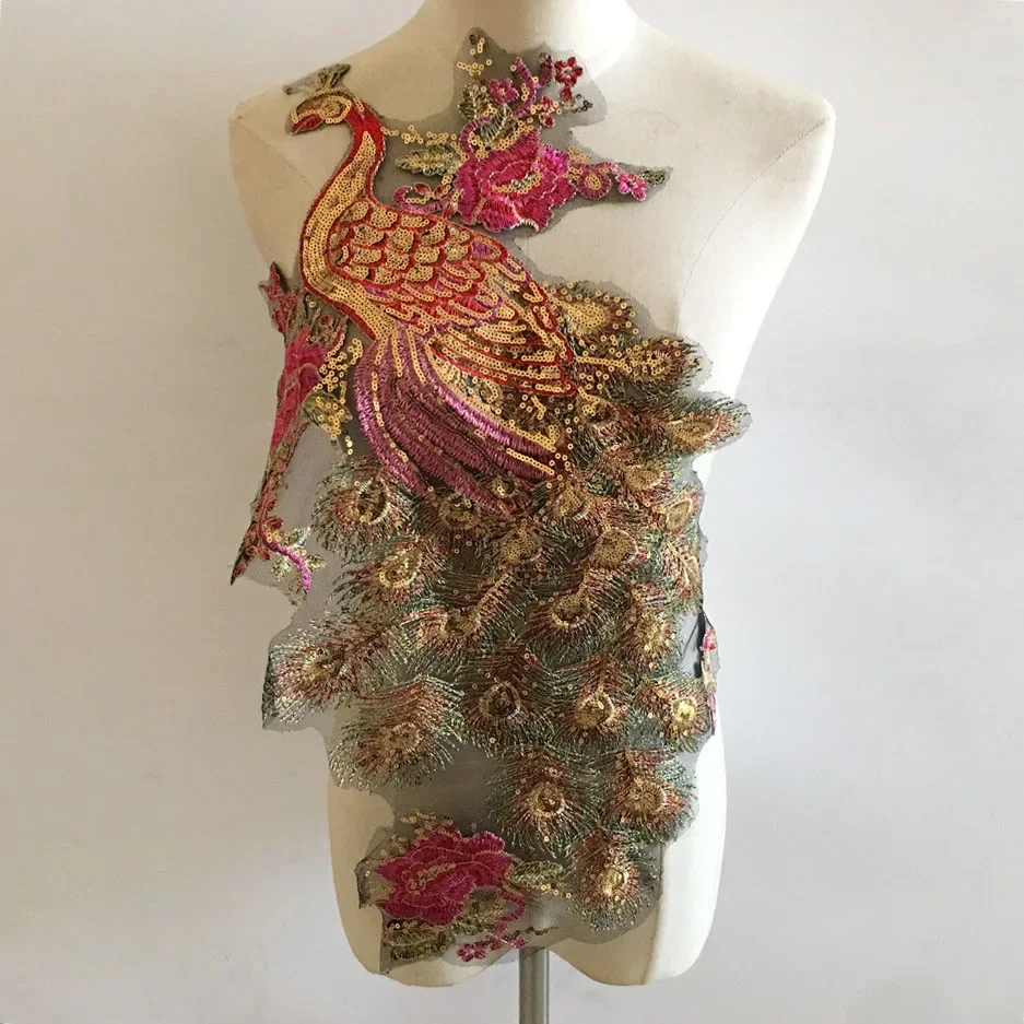 Home Textiles Sale - 孔雀の羽のワンピース販売 DIY 工芸品スパンコール金糸刺繍衣服アップリケ針仕事ホームテキスタイル生地