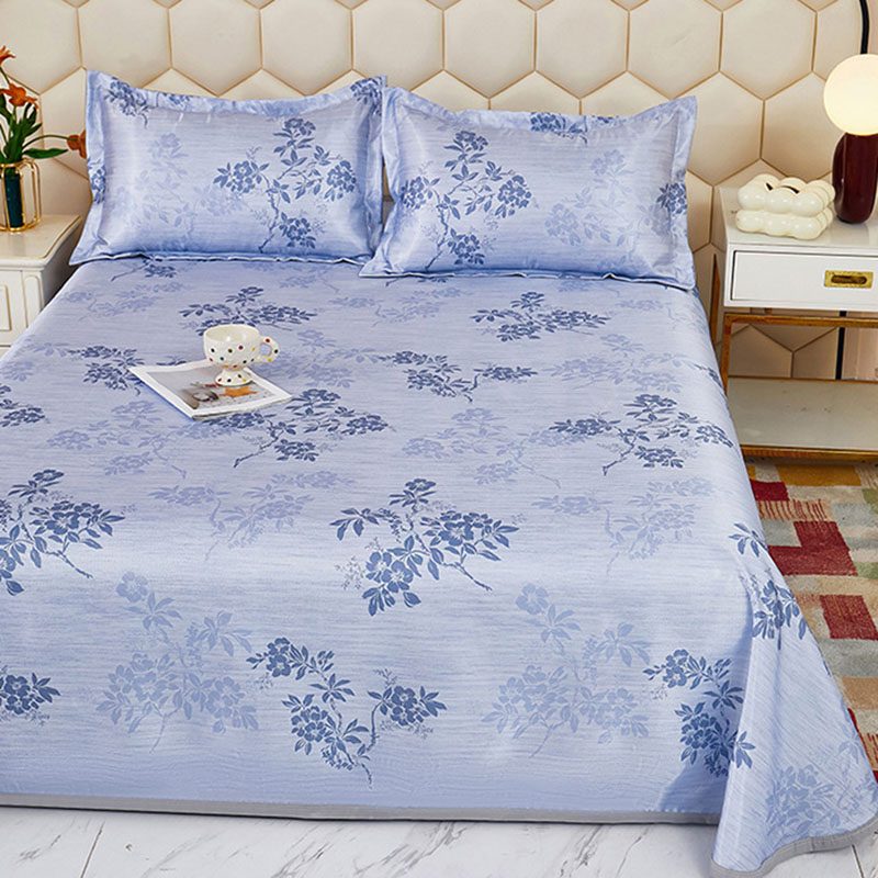 Hot Home Of Textiles - 夏用アイスサテンプリント冷却マットセット 折りたたみ式エアコン寝具マット 枕カバー付き 快適な家の装飾 ホットフラッシュ対策