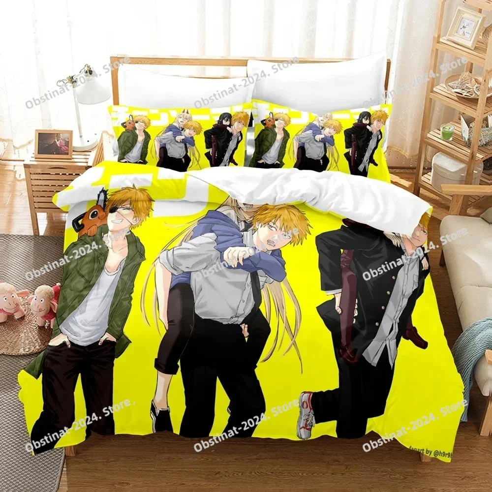 Home Textiles Bedding - チェンソーマン寝具セット布団カバーフルクイーンキングサイズ枕カバープリントベッドセット大人子供寝室シングルツインホームテキスタイル