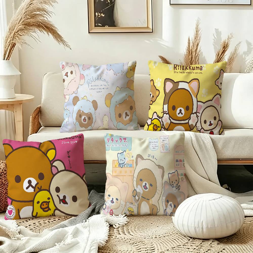 Home Textiles And Furnishing - かわいいリラックマ枕ギフト ホームオフィス家具 寝室 ソファ 車用クッションカバー 45x45cm