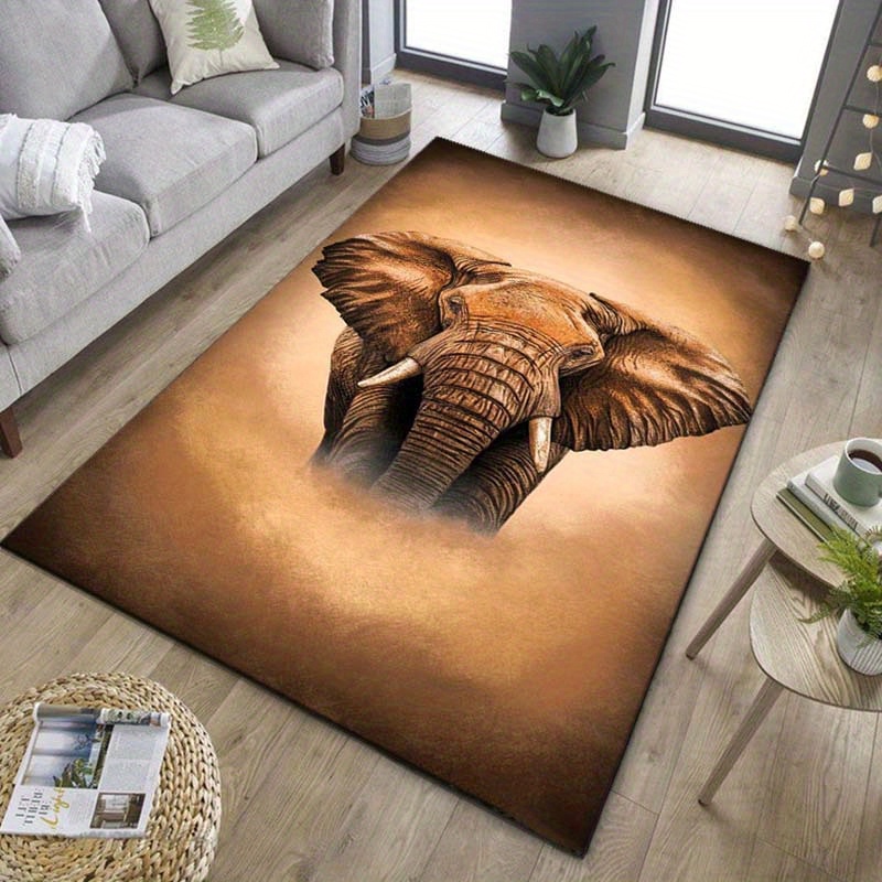 Your Home Textiles - サファリ愛好家のための象の肖像画ラグ リビングルームにエキゾチックな雰囲気を加えます 野生動物をモチーフにしたカーペット 滑り止めカーペット