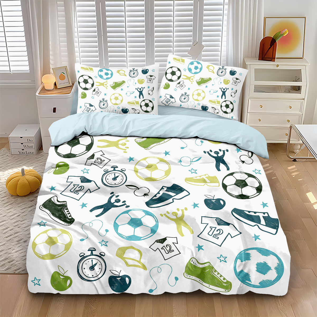 Home Textiles Bedding - 3ピースサッカーグラフィティプリントスタイルコアレス羽毛布団カバーセット、マルチサイズ寝室寝具装飾、洗濯機で洗えます