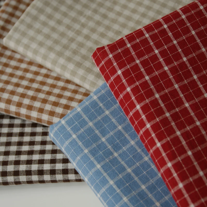 Linum Home Textiles - 140 × 50 センチメートルレトロヴィンテージ赤青リネングリッドストライプ織綿生地テーブルクロスドレス家の装飾バッグ縫製布
