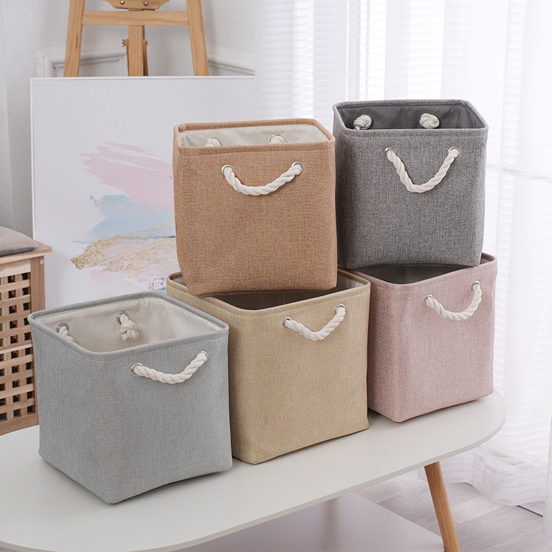 Linum Home Textiles - 2個入り/綿と麻の収納ボックス、家庭用、衣類整理バスケット、ハンドル付きワードローブ収納バスケット、大容量