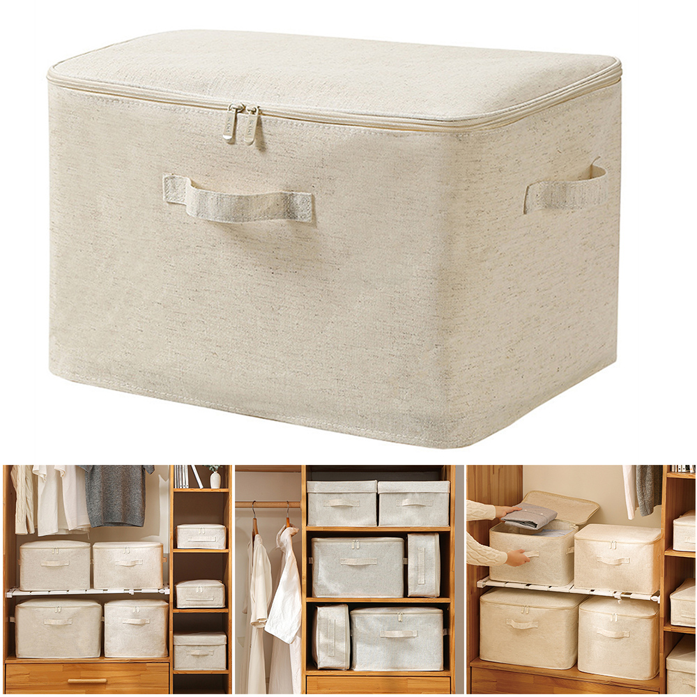 Linum Home Textiles - 家庭用折りたたみ式収納バッグ,綿とリネンの折りたたみ式リネン収納ボックス,チルトストレージ,衣類,寝室の整理に最適