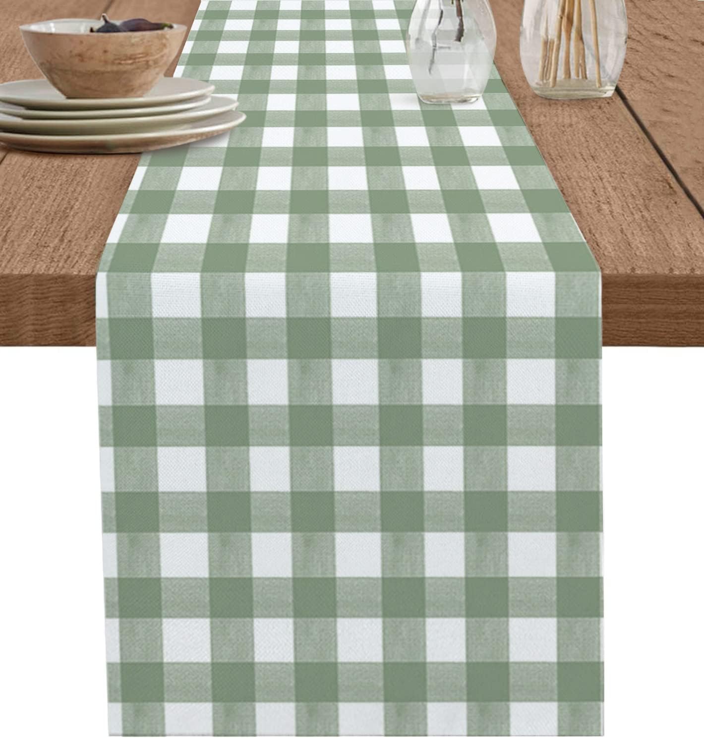 Linum Home Textiles - 緑のバッファローパターンのリネンランナードレス,アームチェア,テーブルランナー,パーティーの装飾