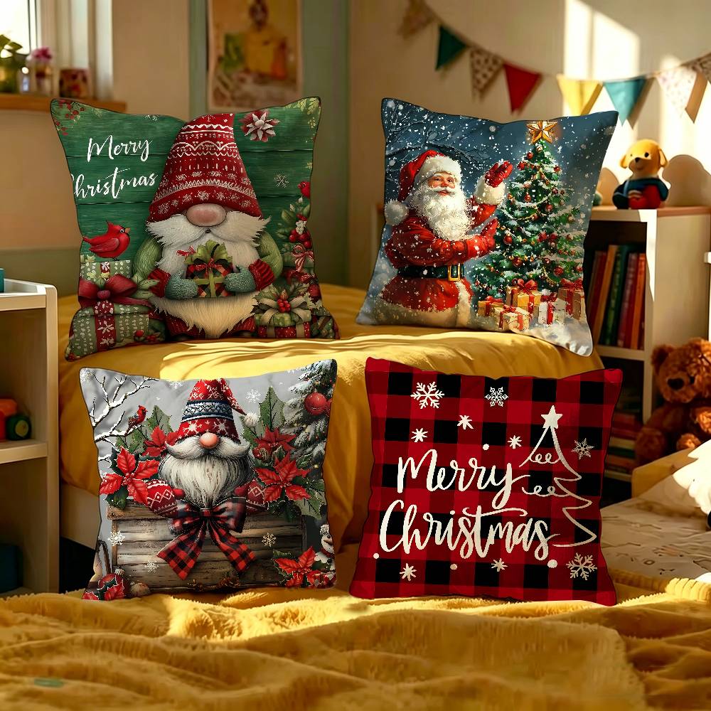 Home.Textiles Cushion - お祝いのクリスマス枕カバー漫画ソファ装飾ホーム両面印刷ショートぬいぐるみかわいいクッションカバー