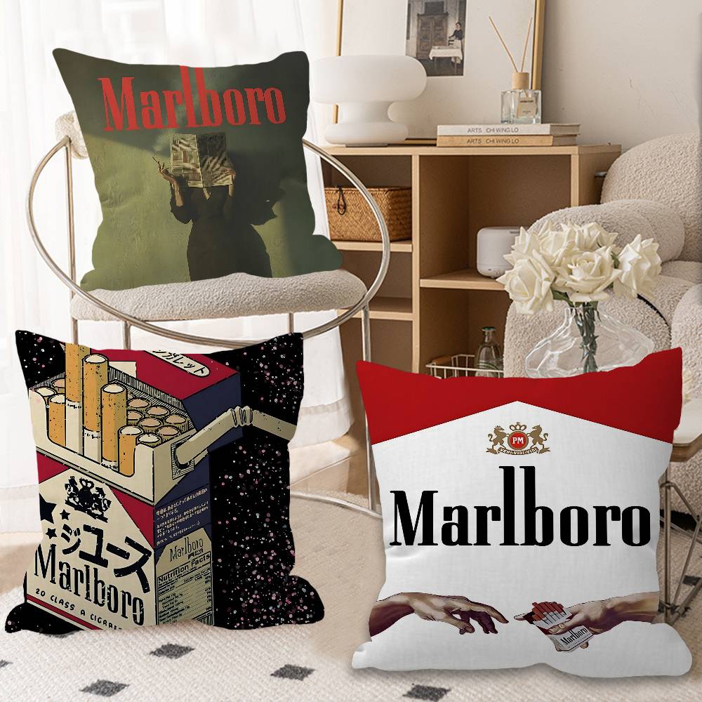 Home.Textiles Cushion - レトロ M-MarlboroS-S 枕カバー漫画ソファ装飾ホーム両面印刷ショートぬいぐるみかわいいクッションカバー