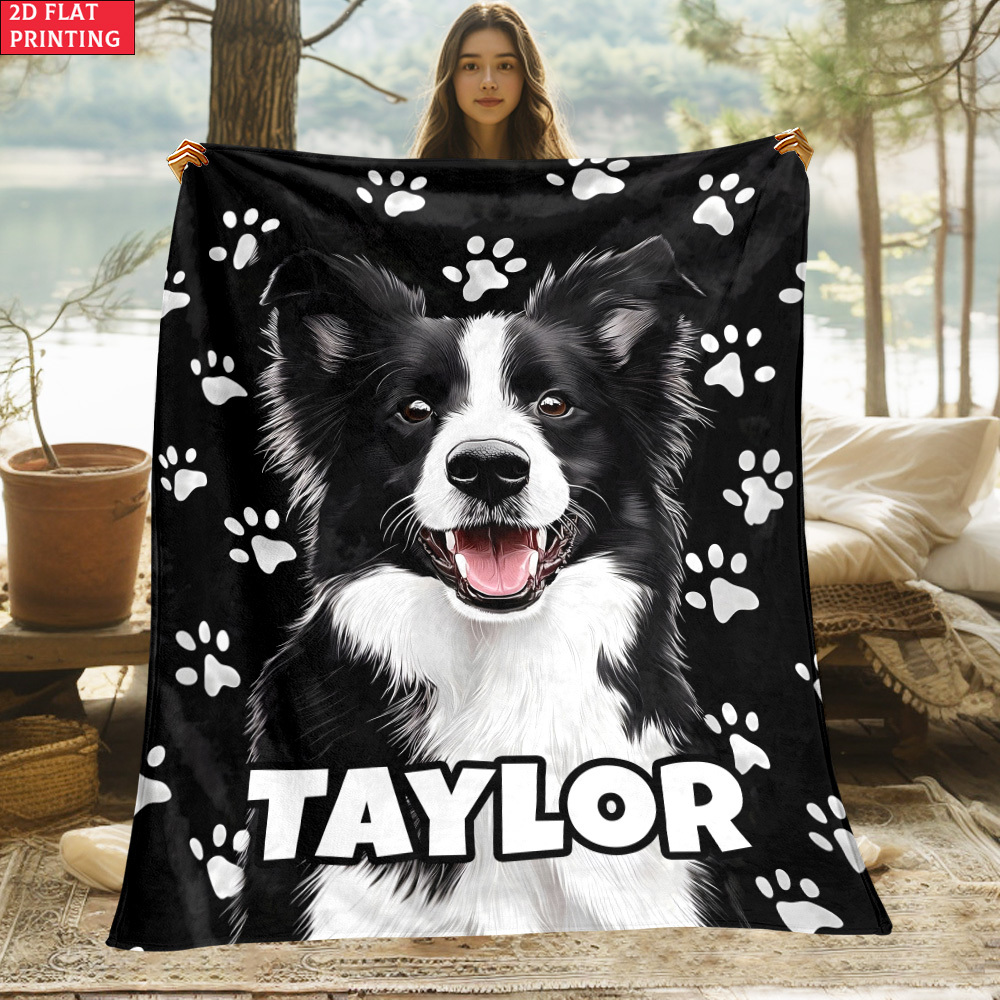 Home Textiles And Furnishing - 1ピースボーダーコリー柄、爪模様入り、名前をカスタマイズできるポータブルブランケット、軽量ホームファニッシング、ベッドブランケット、以下に記載の通りに適しています。