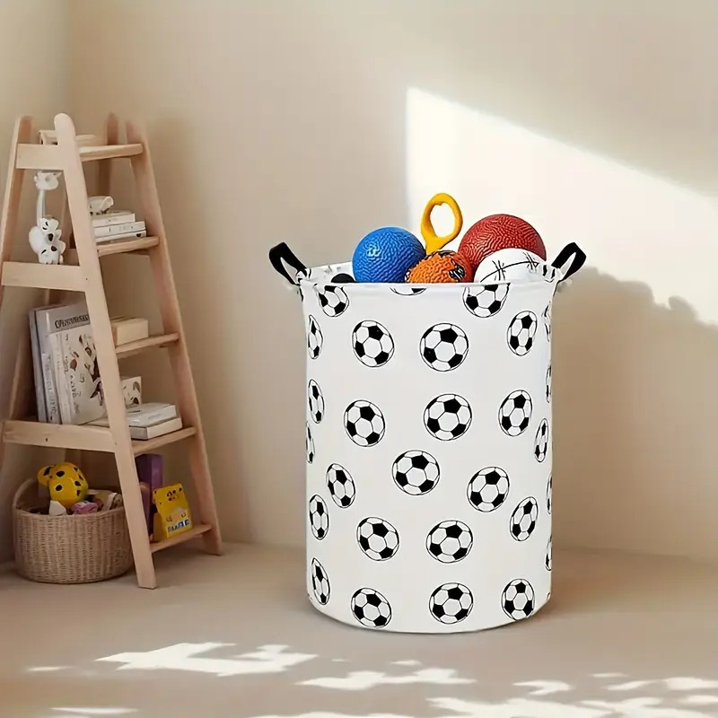 Linum Home Textiles - 新しいプリント柄ランドリーバスケット、ポータブル折りたたみ式家庭用ランドリー収納バッグ、コットンリネン製子供用おもちゃ・汚れた服入れバスケット（大）