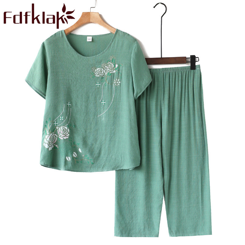 Linum Home Textiles - 女性用半袖パジャマセット,家庭用,ラージサイズ,コットンとリネン,パジャマ,a525,XL-4XL