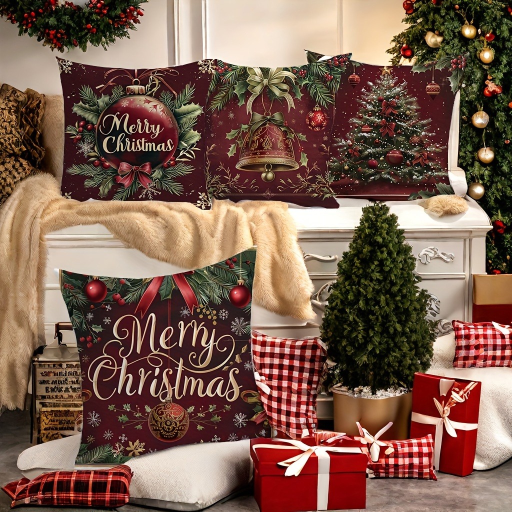 お祝いのクリスマス枕カバー：ヒイラギ、ベル、ツリー、そして「 - Your Home Textiles のレビューと価格