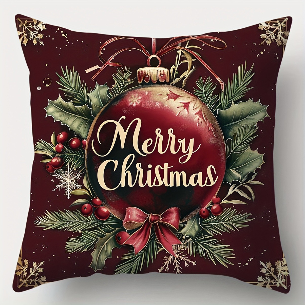 お祝いのクリスマス枕カバー：ヒイラギ、ベル、ツリー、そして「 - Your Home Textiles のレビューと価格