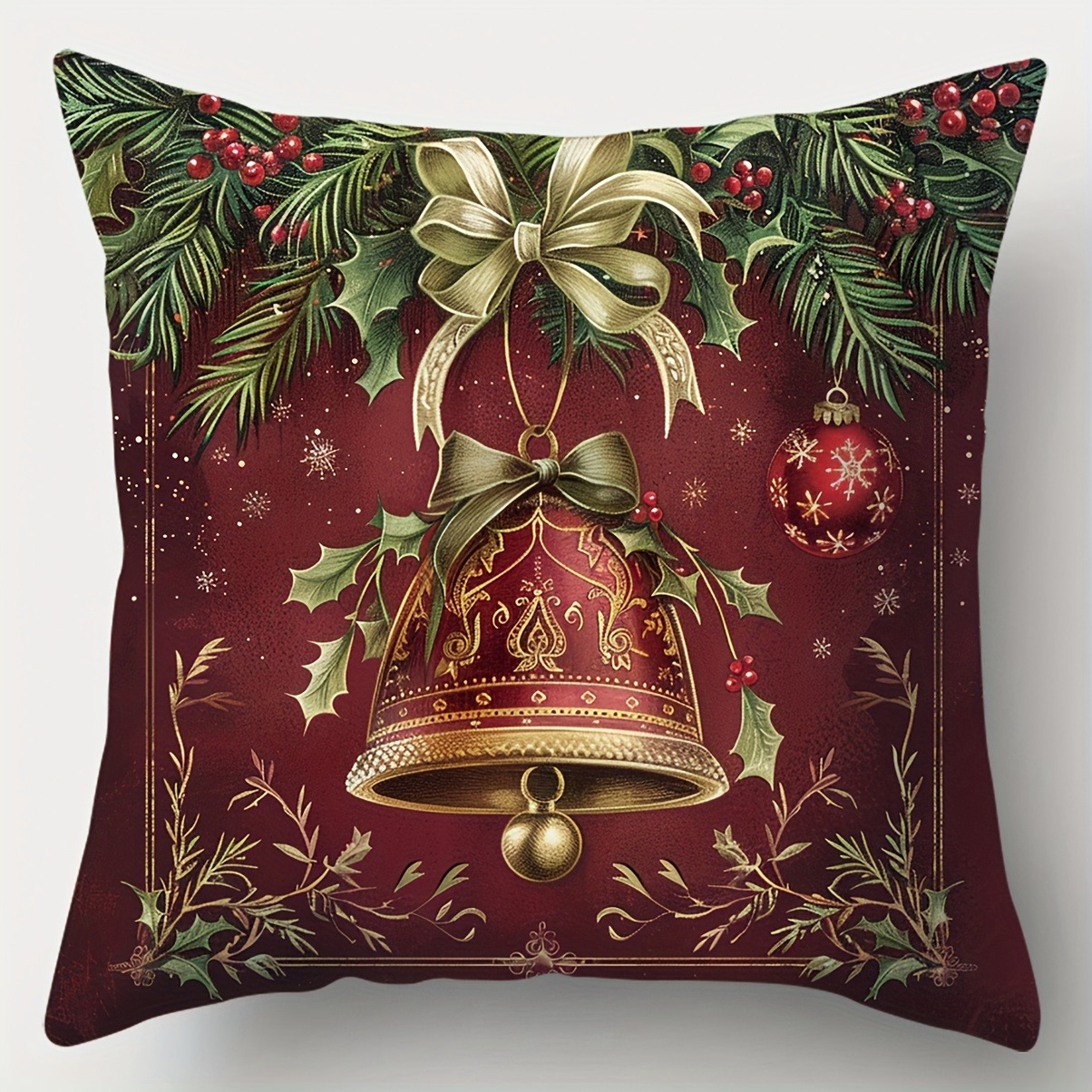 お祝いのクリスマス枕カバー：ヒイラギ、ベル、ツリー、そして「 - Your Home Textiles のレビューと価格