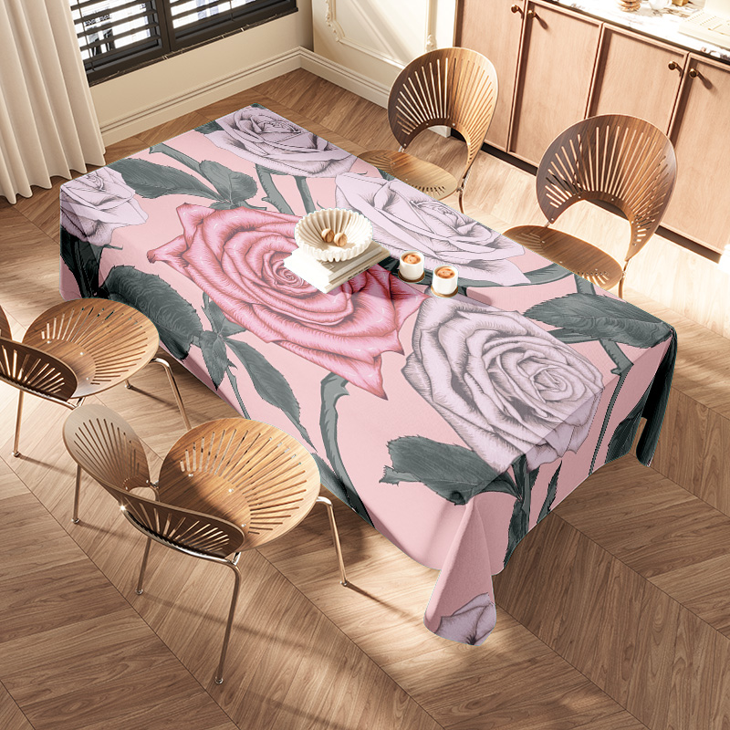 ピンクの花のテーブルクロスとピンクのバラの装飾ダイニングルー - Home Textiles Com のレビューと価格