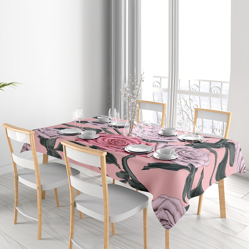 ピンクの花のテーブルクロスとピンクのバラの装飾ダイニングルー - Home Textiles Com のレビューと価格