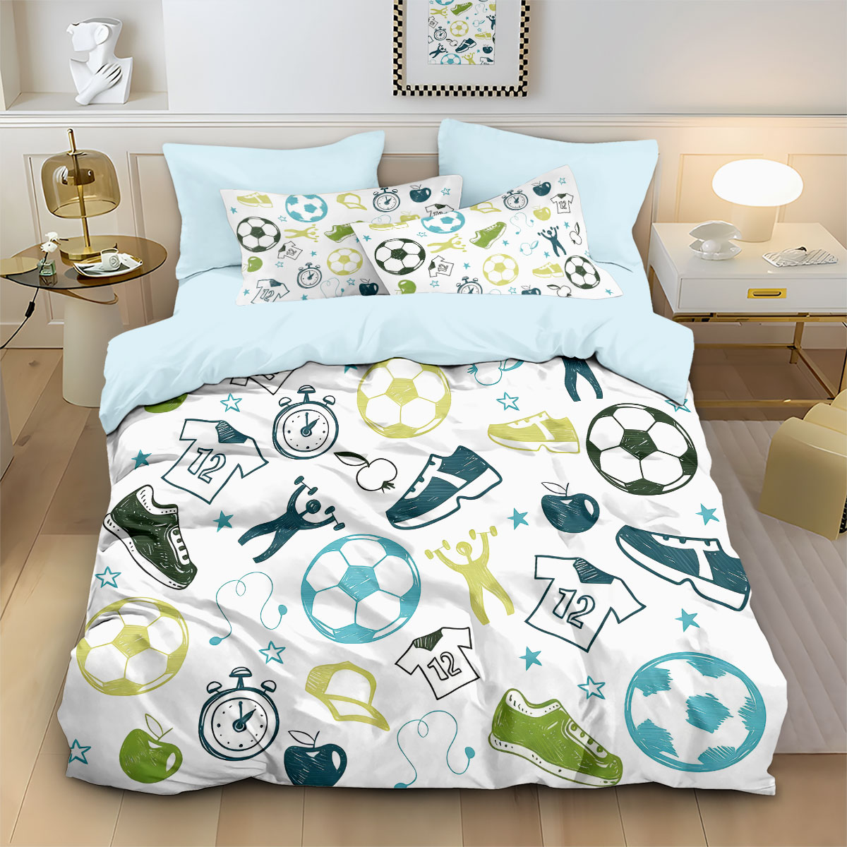 3ピースサッカーグラフィティプリントスタイルコアレス羽毛布団 - Home Textiles Bedding のレビューと価格