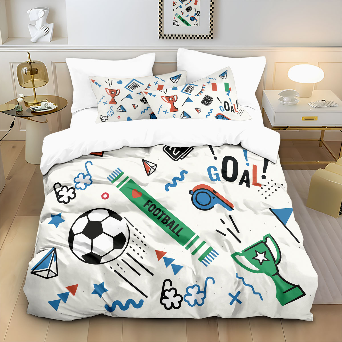 3ピースサッカーグラフィティプリントスタイルコアレス羽毛布団 - Home Textiles Bedding のレビューと価格