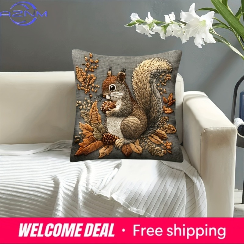 リス柄枕カバー：あなたの家のための自然の芸術作品、ソファクッ - Your Home Textiles のレビューと価格