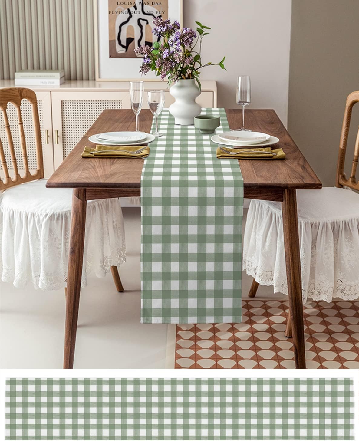 緑のバッファローパターンのリネンランナードレス,アームチェア - Linum Home Textiles のレビューと価格