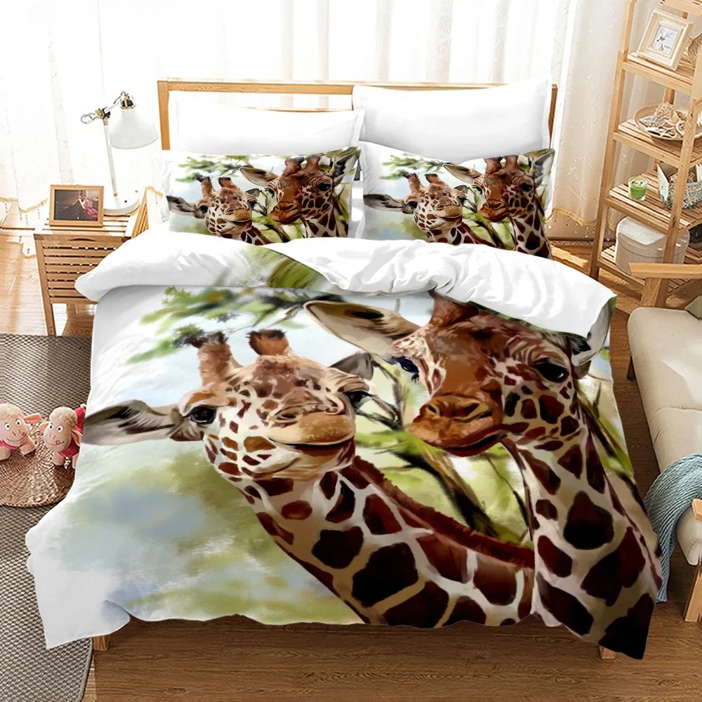 アフリカの動物 キリン 夕日 ベッドセット 3D掛け布団カバ - Home Textiles Bedding のレビューと価格