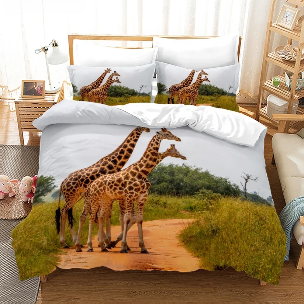 アフリカの動物 キリン 夕日 ベッドセット 3D掛け布団カバ - Home Textiles Bedding のレビューと価格