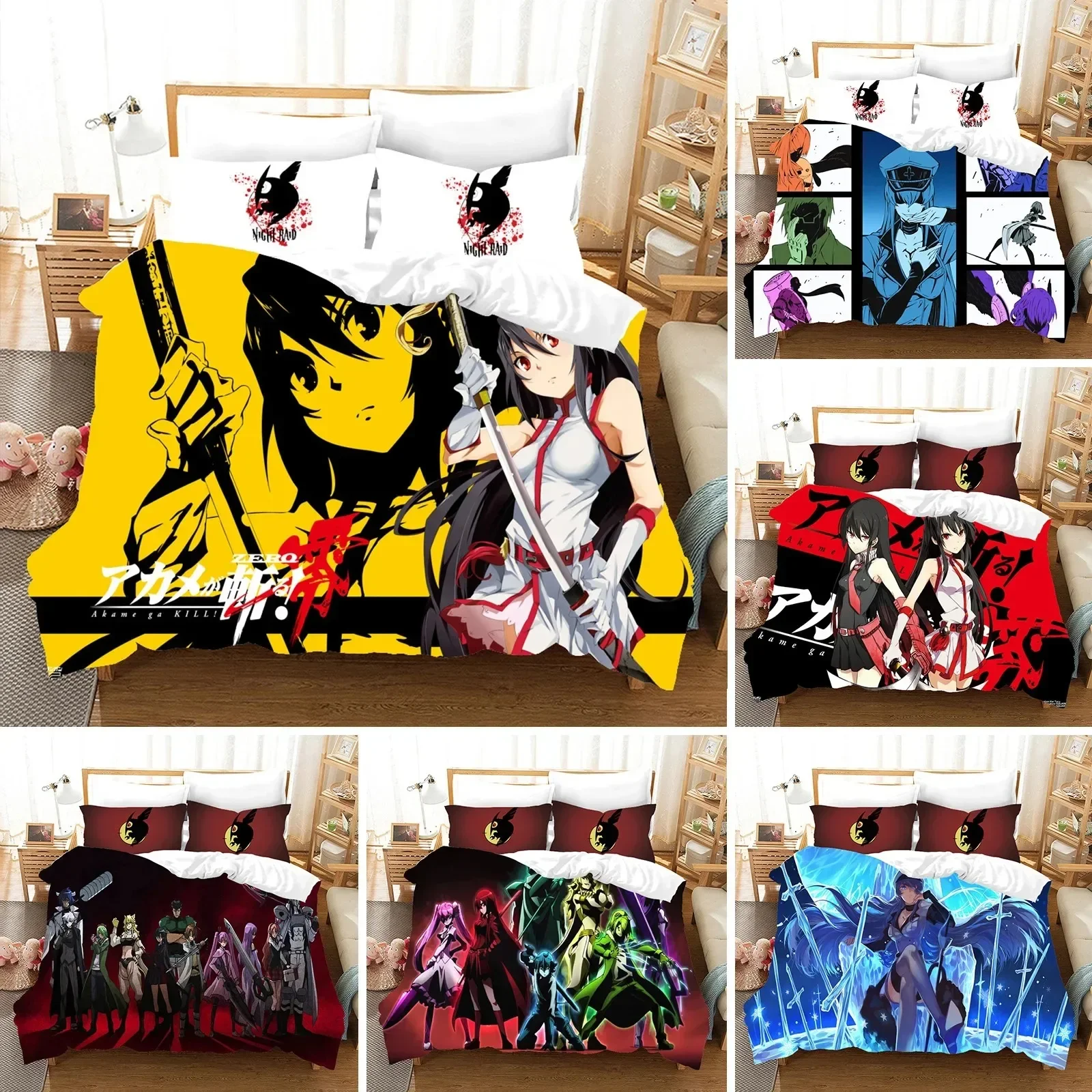 アニメアカメが斬る寝具セットプリント布団カバー枕カバーシング - Home Textiles Bedding のレビューと価格