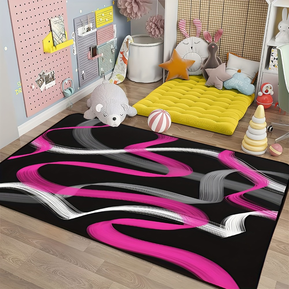ホットピンクとグレーブラックの幾何学模様ストライプエリアラグ - Hot Home Of Textiles のレビューと価格