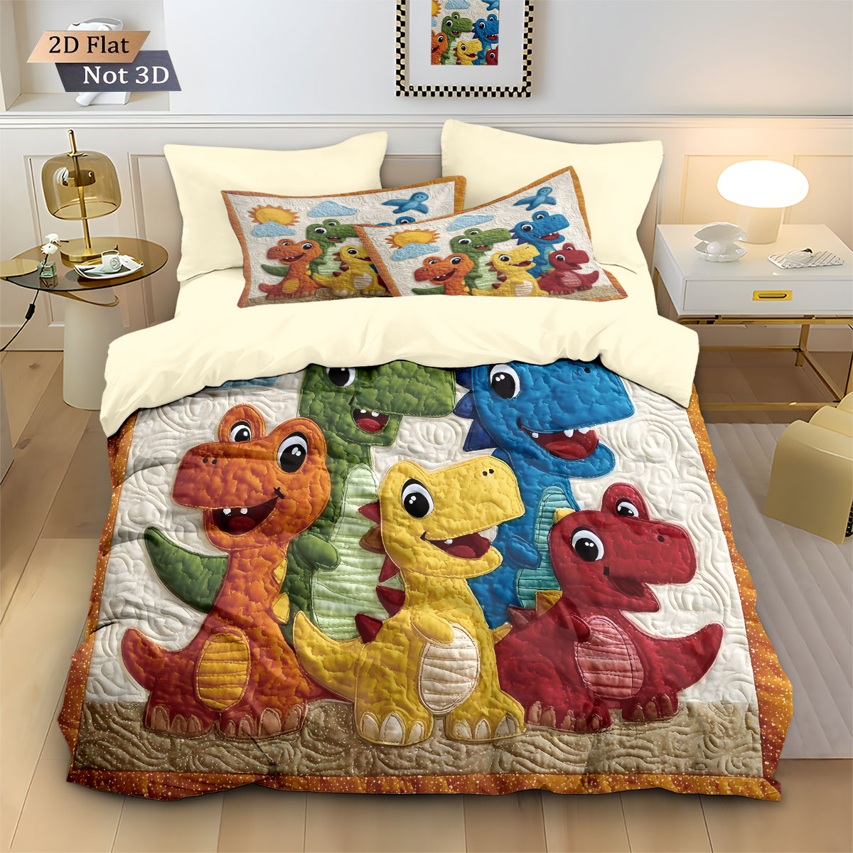 3点セット 漫画風恐竜柄 動物柄 コアレスダウン掛け布団セッ - Home Textiles Bedding のレビューと価格
