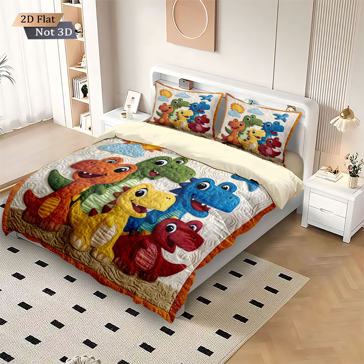 3点セット 漫画風恐竜柄 動物柄 コアレスダウン掛け布団セッ - Home Textiles Bedding のレビューと価格