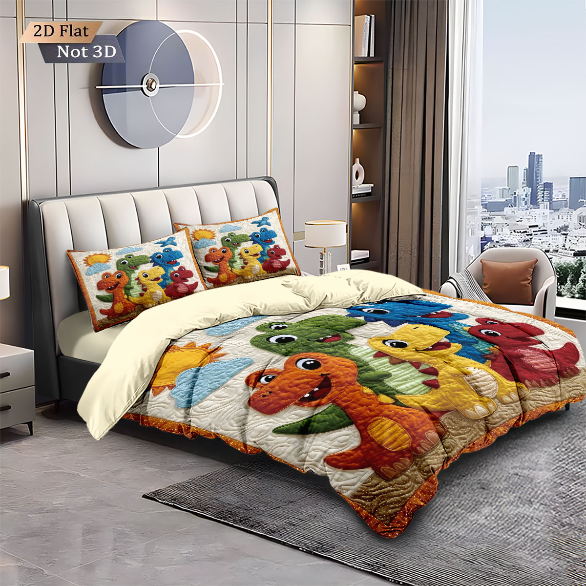 3点セット 漫画風恐竜柄 動物柄 コアレスダウン掛け布団セッ - Home Textiles Bedding のレビューと価格