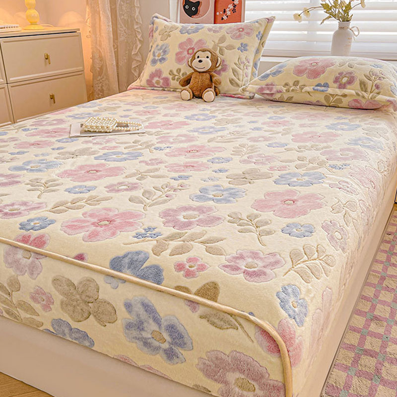 秋冬用プラッシュフィットシーツセット、滑り止めミルクベルベッ - Home Textiles Bedding のレビューと価格