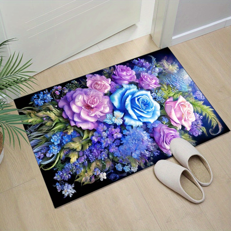青と紫のバラが描かれた花柄の敷物は、リビングエリアのエレガン - Your Home Textiles のレビューと価格