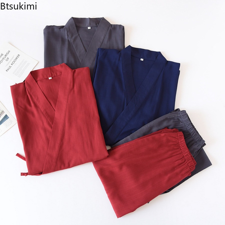 2026 メンズ日本の着物ローブセット綿麻パジャマ 2 点セ - Linum Home Textiles のレビューと価格