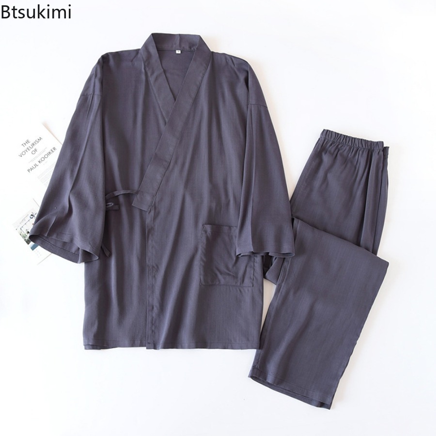 2026 メンズ日本の着物ローブセット綿麻パジャマ 2 点セ - Linum Home Textiles のレビューと価格