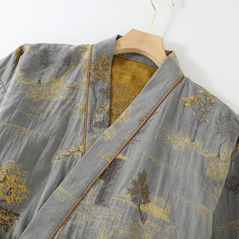メンズ春と秋の着物ローブと長ズボンパジャマセットホーム服綿ル - Linum Home Textiles のレビューと価格