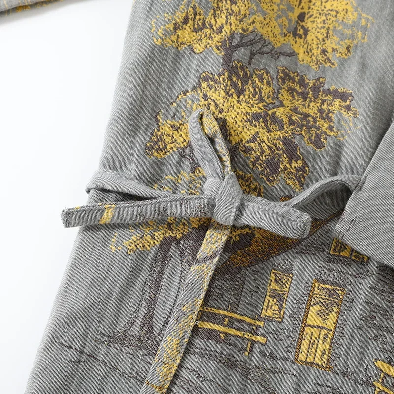 メンズ春と秋の着物ローブと長ズボンパジャマセットホーム服綿ル - Linum Home Textiles のレビューと価格