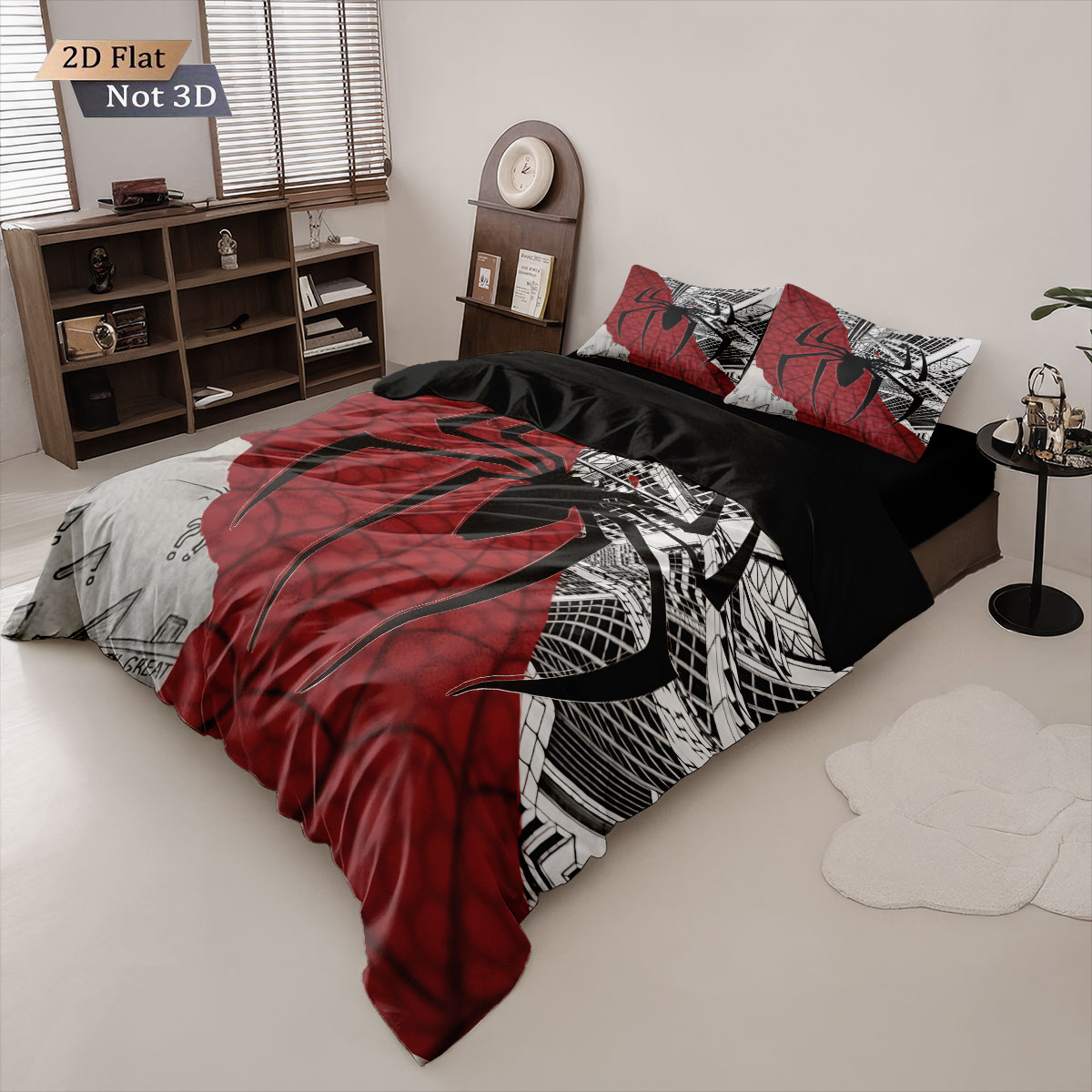 3 個の黒いクモのコントラストプリント布団セット、マルチサイ - Home Textiles Bedding のレビューと価格