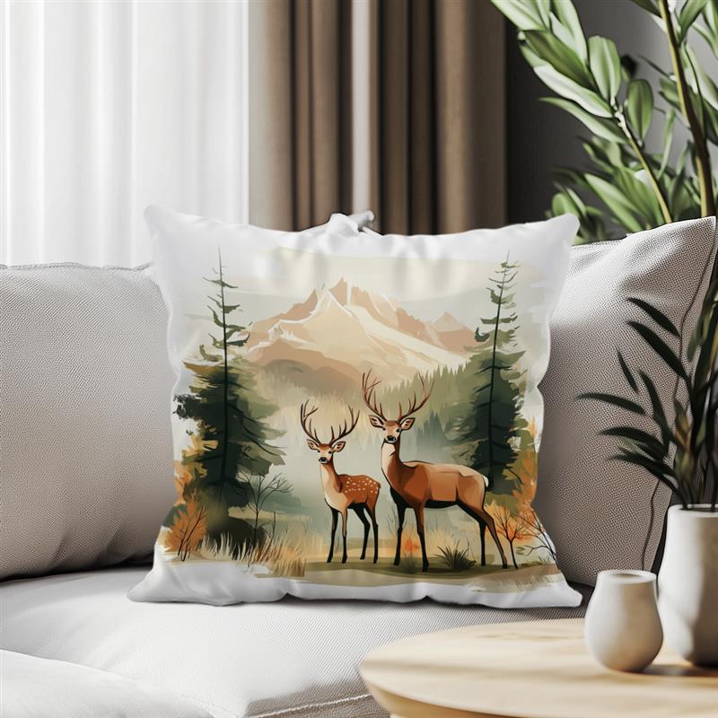 短いプラッシュ素材の枕カバー鹿と森のプリント枕カバーホームフ - Home Textiles And Furnishing のレビューと価格