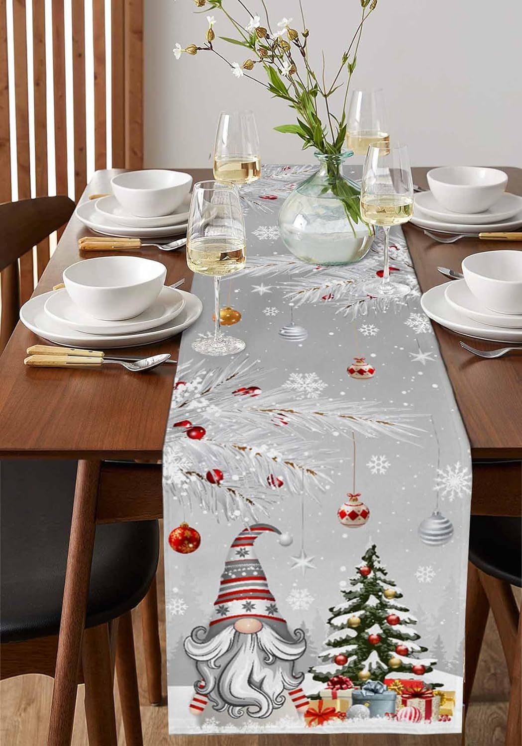 クリスマスグレー家庭用テーブルランナードレス、スノーフレーク - Linum Home Textiles のレビューと価格
